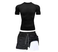 Duohropke Tuta da jogging da uomo con stampa Spider Print, maglietta a compressione e fodera a compressione, 2 in 1, set da due pezzi, ad asciugatura rapida, per palestra, corsa, allenamento