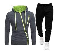 Duohropke Tuta da jogging da uomo, in peluche, foderata e calda, con giacca con cappuccio, set da 2 pezzi, per il tempo libero, BK1, M