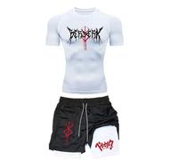 Duohropke Tuta da jogging da uomo Spider Print, maglietta a compressione e compressione, 2 in 1, set da 2 pezzi, ad asciugatura rapida, per palestra, corsa, abbigliamento sportivo, 01 bianco1, XL