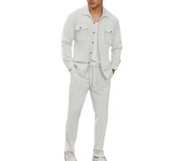 Duohropke Tuta da uomo a nido d'ape, 2 pezzi, per il tempo libero, tracksuit loungewear alla moda, casual, doppia tasca, tuta da allenamento, a maniche lunghe, con bottone, cardigan, pantaloni