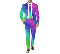 Duohropke Tuta da uomo con paillette, 2 pezzi, con brillantini, slim fit, lucidi, smoking, giacca per carnevale, set da discoteca, giacca con glitter metallizzati, giacca per feste, Blu, M
