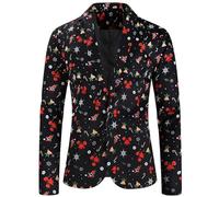 Duohropke Tuta natalizia da uomo, blazer natalizio da uomo, giacca da uomo slim fit con stampa per feste, blazer con bottoni, giacca da completo con risvolto, blazer con stampa, giacca per il tempo