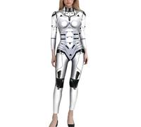 Duohropke Tuta robotica da donna con stampa 3D, a maniche lunghe, sexy, slim fit, skinny, a collo alto, per cosplay, per carnevale