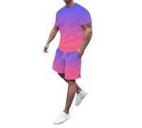 Duohropke Tuta sportiva da uomo, colore gradiente, per il tempo libero, traspirante, 2 pezzi, a maniche corte, canotta e shot, set estivo, maglietta corta, viola chiaro, XXL