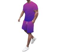 Duohropke Tuta sportiva da uomo, colore gradiente, per il tempo libero, traspirante, 2 pezzi, a maniche corte, canotta e shot, set estivo, maglietta corta, Lilla, XL