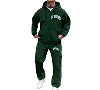 Duohropke Tuta sportiva da uomo, lunga, per il fitness, per il tempo libero, per l'autunno, Y2K, Hip Hop, 2 pezzi, con cappuccio e calcio, per il tempo libero, per la casa, sportiva, Verde scuro, XXL