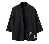 Duohropke Uomo Kimono Estivo Cardigan Giacca Stile Giapponese Maniche 3/4 Cardigan Baggy Top Uomini Abbigliamento Giapponese Tradizionale Giapponese Abbigliamento Giapponese, Nero , XXXXXL