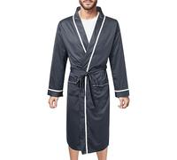 Duohropke Vestaglia da uomo a maniche lunghe, in cotone, per la casa, leggera, con scollo a V, kimono, Blu scuro, XXL