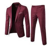 Duohropke Vestito da uomo, 2 pezzi, gilet da uomo, ragazzo, festa, uomo, nero, abito da sposa, abito da lavoro, smoking, 2 pezzi, abito da lavoro, Colore: rosso, L