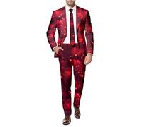 Duohropke Vestito da uomo per San Valentino, 2 pezzi, slim fit, costume da uomo, divertente per feste, per San Valentino, elegante blazer e stampa a cuore, elegante abito da sposa, Vino, L