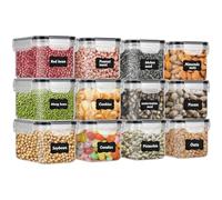 DUOJIN 12 Pezzi Contenitori per Alimenti Ermetici in PP Senza BPA con Coperchi a Chiusura Scatola Impilabile per La Conservazione dei Cereali in Cucina con 32 Etichette&Penna (Nero)