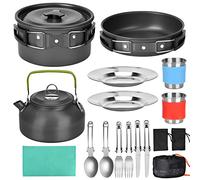 DUOJIN Set Pentole da Campeggio 1-2 Persone Set Stoviglie Campeggio Kit di pentole da Campeggio per Cucina per Barbecue,Campeggio, Arrampicata,Trekking