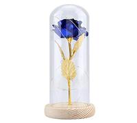 Duokon Luce a LED fiore rosa conservata con coperchio in vetro e base in legno rosa bella e la per Anniversario di compleanno di Natale con di nozze(Blu)