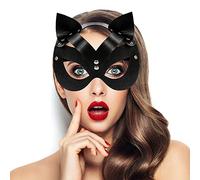DUOLAM Maschera Catwoman, Maschera da Gatto di Halloween Carnevale San Valentino Maschere Veneziana Ballo in Maschera, Donna Maschera Cat woman in Pelle PU in Discoteca Accessori Per Costume Cosplay