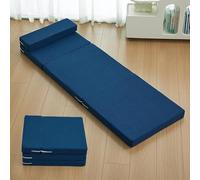 DUOLEH Materasso pieghevole rimovibile, in memory foam, materasso da pavimento con cuscino portatile e borsa portaoggetti, letto pieghevole per viaggi, campeggio, roulotte (200 x 80 x 10 cm, blu)