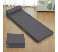 DUOLEH Materasso pieghevole rimovibile, in memory foam, materasso da pavimento con cuscino portatile e borsa portaoggetti, letto pieghevole per viaggi, campeggio, roulotte (200 x 70 x 8 cm, grigio)