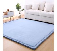 DUOLEH Tappeto rettangolare tatami, antiscivolo e traspirante, per soggiorno e camera da letto, tappeto a pelo basso, non perde pelo, tappetini per dormitorio, yoga e gattonare (200 x 200 cm, azzurro)