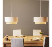 Duolla Lampada a sospensione Boho, ecru/legno, a 2 luci, tessuto/rattan Duolla