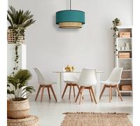 Duolla Lampada a sospensione Boho, petrolio/legno, Ø 45 cm, tessuto/rattan Duolla