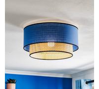 Duolla Plafoniera Boho, blu/legno/nero, Ø 45 cm, tessuto/rattan Duolla