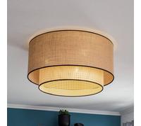 Duolla Plafoniera Boho, marrone/legno/nero, Ø 60 cm, tessuto/rattan Duolla