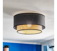 Duolla Plafoniera Boho, nero/legno, Ø 45 cm, tessuto/rattan Duolla