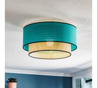 Duolla Plafoniera Boho, petrolio/legno/nero, Ø 45 cm, tessuto/rattan Duolla