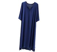 DuomaiJJ Camicia da Notte Modal di Grandi Dimensioni Veste A Maniche Corta Abito Donna Long Skirt Pullover Nightdress Casa-Blu Scuro-codice Universale