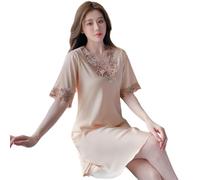 DuomaiJJ Camicia da Notte Vestiti per La Casa in Seta Pizzo della Ghiacciata Donna-Champagne-m