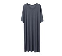 DuomaiJJ Pigiama Uomo Estivo Modal Modal's Night in Camicia da Notte Lunga Lunghezza A Maniche Corte V Accomo-Grigio Scuro-XXL