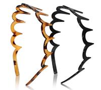 duomaoyi Fascia per capelli seghettata da donna, confezione da 2 pezzi, a forma di U, realizzata in plastica riciclata nei colori nero e tartaruga, ideale per lo styling quotidiano e l'abbigliamento