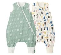 Duomiaomiao 2 Pezzi Sacco nanna per Bambini con Piedi, 1.0 Tog - Ideale per Primavera ed Estate, Utilizzabile Tutto l'Anno, 100% Cotone, Con Aperture per Gambe per Bambini