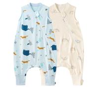 Duomiaomiao Sacco nanna Confezione da 2 sacchi a pelo con piedi, 0,5 Tog, per bambini, in cotone leggero, di alta qualità, adatto per bambini dai 6-12 mesi