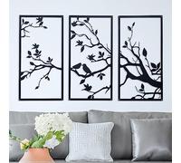 DUOOLN 3 pezzi uccelli su ramo grande decorazione artistica da parete in metallo, scultura nera con sagoma di albero della vita, foglie con uccelli, ornamento in metallo da appendere per casa,