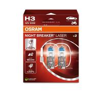 Duopack OSRAM H3 Alogena 12V 55W Notte Breaker Laser Fino +150% Modello 2024