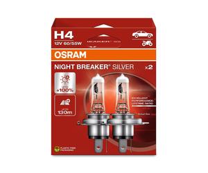 DUOPACK OSRAM H4 Alogena 12V 60/55W P43t NIGHT BREAKER SILVER +100%