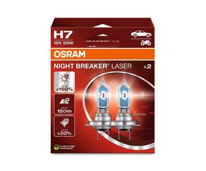 Duopack OSRAM H7 Alogena 12V 55W PX26d Notte Breaker Laser Fino +150%