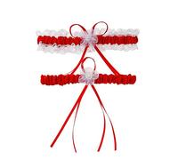Duories 1 paio di giarrettiere, Wedding da sposa, decorazione coscia, giarrettiera con fiocco in pizzo e strass in filigrana, si adatta a una circonferenza coscia di 35 - 60 cm, rosso