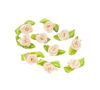 Duories 100 mini teste di fiori artificiali, fiocchi, rose con foglia, teste di fiori per fai da te, decorazioni floreali, decorazioni per fai da te, per scrapbooking, colore beige