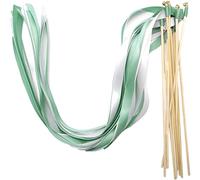 Duories, 50 bacchette magiche con nastro in seta e campanella per matrimoni, bacchette in seta, per matrimonio, Natale, baby shower, compleanni, decorazioni per feste, verde e bianco