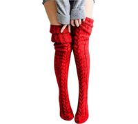 Duories Calzini da Donna Extra Lunghi Sopra il Ginocchio, Caldi Invernali a Maglia Grossa, Calze al Ginocchio, Rosso