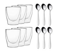 DUOS 6X bicchieri a doppia parete da 80ml + 6X cucchiai in acciaio inox - set di bicchieri termici con effetto fluttuante, bicchieri da caffè di Feelino