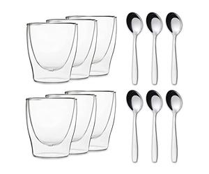 DUOS 6X bicchieri a doppia parete da 80ml + 6X cucchiai in acciaio inox - set di bicchieri termici con effetto fluttuante, bicchieri da caffè di Feelino