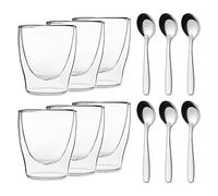 DUOS Bicchieri da latte macchiato a doppia parete, 6 x 200 ml + 6 cucchiai, tazze da cappuccino, bicchieri da caffè