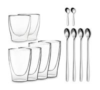 DUOS Jumbo Set di 6 bicchieri da latte macchiato a doppia parete - 2 x 80 ml + 2 x 310 ml + 2 x 410 ml + 6 cucchiai, bicchieri da caffè per cappuccino e latte macchiato