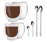 DUOS® Tazzine Caffe Vetro (2x310ml + 2x400ml) + 4x cucchiaio - Bicchiere termico, Bicchierini caffè vetro, Tazze vetro cappuccino, Tazza vetro, Tazzine caffè vetro bicchieri caffe vetro tazze da caffe