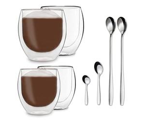 DUOS® Tazzine Caffe Vetro (2x310ml + 2x400ml) + 4x cucchiaio - Bicchiere termico, Bicchierini caffè vetro, Tazze vetro cappuccino, Tazza vetro, Tazzine caffè vetro bicchieri caffe vetro tazze da caffe