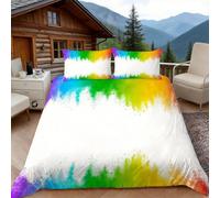 Duosm Copripiumino Singolo Spruzzata Dell'Acquerello, 3D Copripiumino 135x200 Arcobaleno Set Biancheria da Letto 3 Pezzi Microfibra Copripiumone con 2 Federe