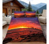 Duosm Copripiumino una Piazza e Mezza Alba e Tramonto, 3D Copripiumino 200x200 Seascape Set Biancheria da Letto 3 Pezzi Microfibra Copripiumone con 2 Federe