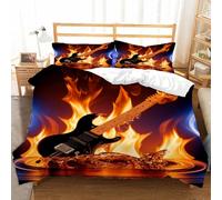 Duosm Copripiumino una Piazza e Mezza Chitarra in Fiamme, 3D Copripiumino 200x200 Semplice Set Biancheria da Letto 3 Pezzi Microfibra Copripiumone con 2 Federe